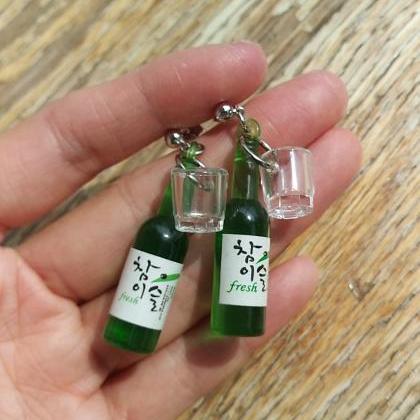 Korean Soju Bottles With Soju Shot Glasses Drop..