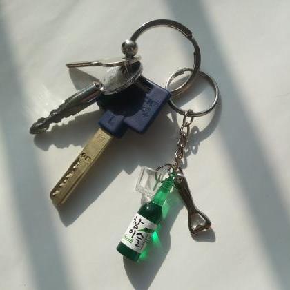 Korean Soju Bottle Keychain With Bottle Opener And..