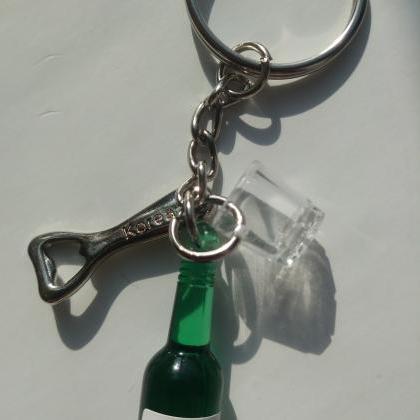 Korean Soju Bottle Keychain With Bottle Opener And..