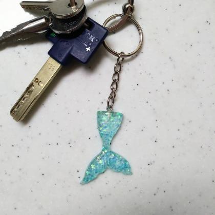 Aqua Glittery Mermaid Tail Keychain/ Mermaid..