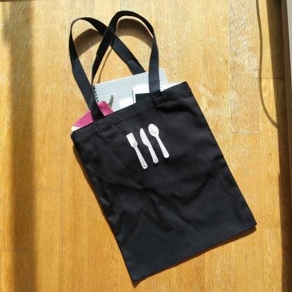 Fork Knife Spoon Cutlery Cotton Eco Tote Bag,..