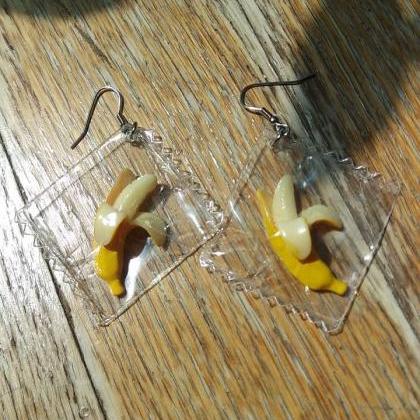 Miniature Banana In A Bag Earrings// Miniature..