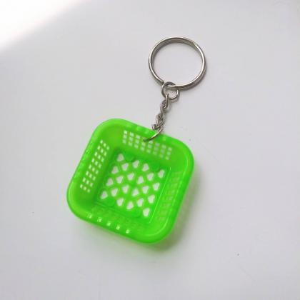 Neon Green Miniature Plastic Basket Keychain,..