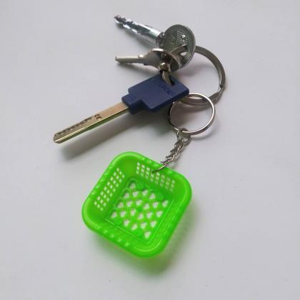 Neon Green Miniature Plastic Basket Keychain,..
