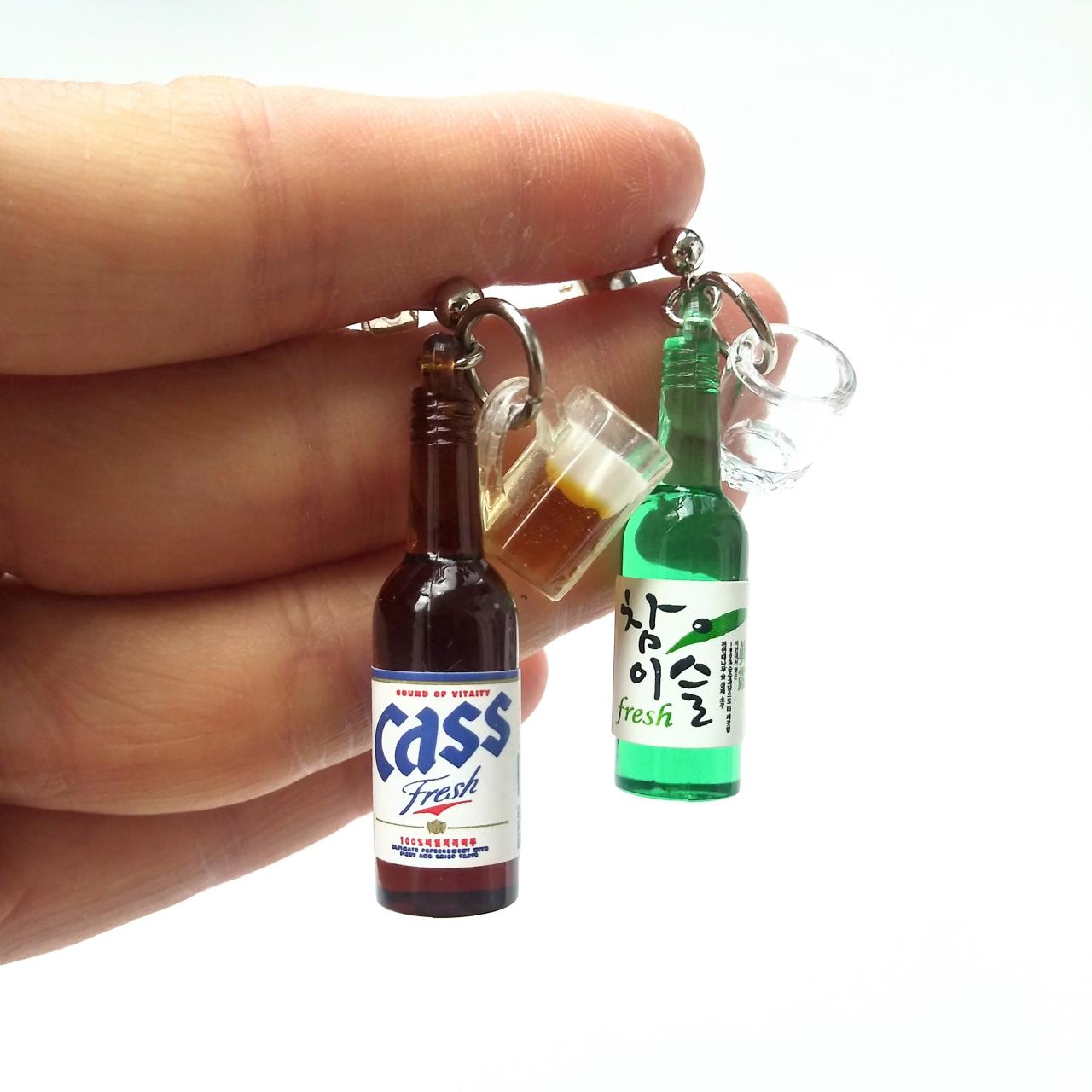 Korean Soju Bottle And Korean Beer Brand 'cass' Bottle Earrings// Korean Drink Bottle Earrings// Sliver 925 Earrings