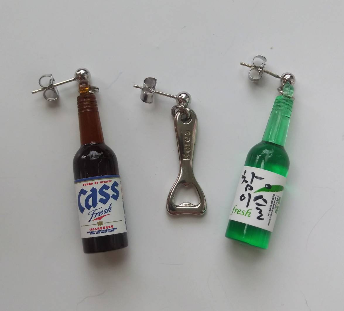 Korean Drink Bottle Earrings, Soju Bottle Earrings, Beer Bottle Earrings, Miniature Food And Drink