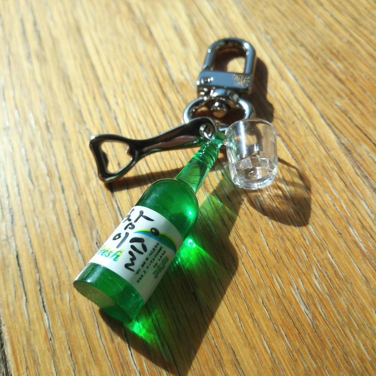 Korean Soju With Shot Glass And Bottle Opener Airpod Keychain, Airpod Case Keychain, Soju Keychain, Drink Bottle Keychain, Funny Keychain