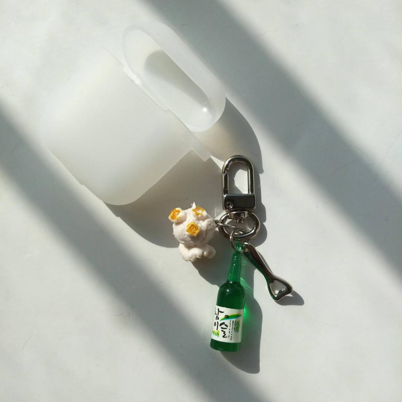 Soju & Popcorn>>> Korean Soju With Shot Glass Airpod Keychain, Airpod Case Keychain, Soju Keychain,