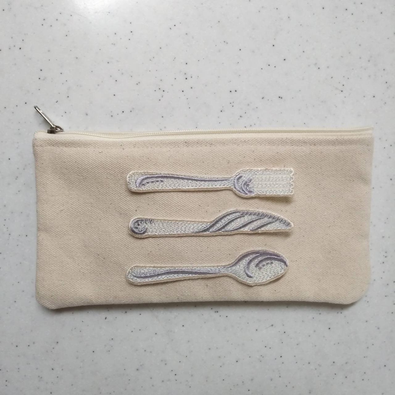 Fork Knife Spoon Cutlery Zipper Pouch, Canvas Pouch, Make-up Pouch, Pencils Pouch