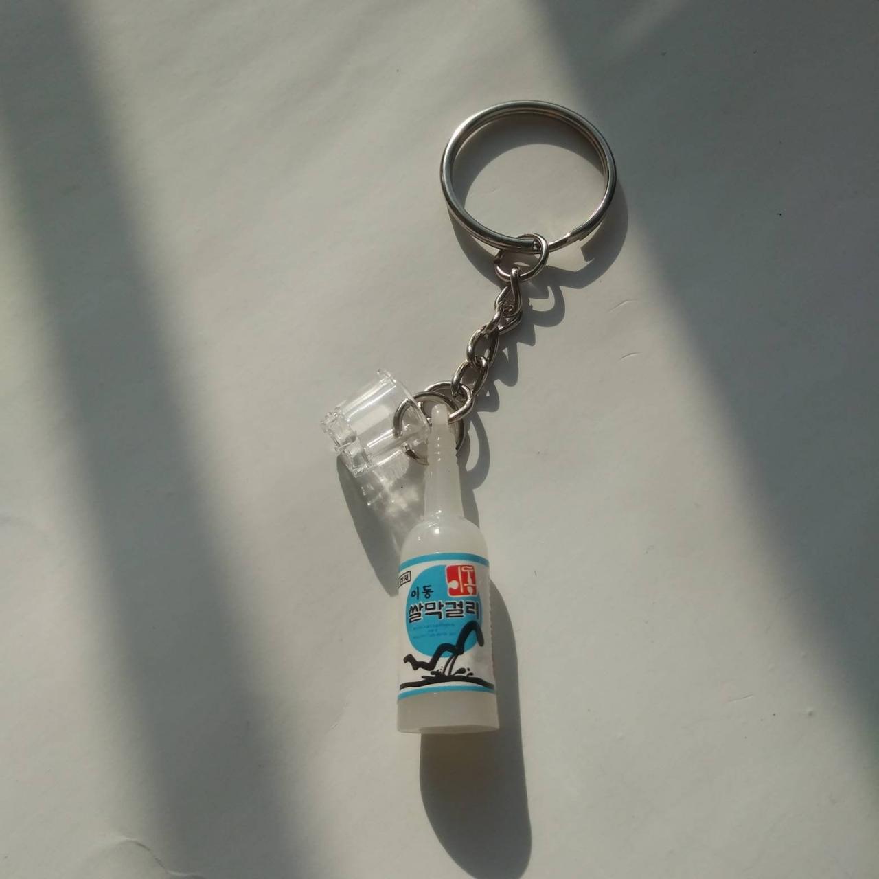 Makgeolli Keychain, Korean Sparkling Rice Wine Bottle With Shot Glass Keychain, Miniature Bottle Keychains, Korean Keychains, Wine Bottle